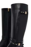 Woman Black Zippered Leather Boot | Derimod