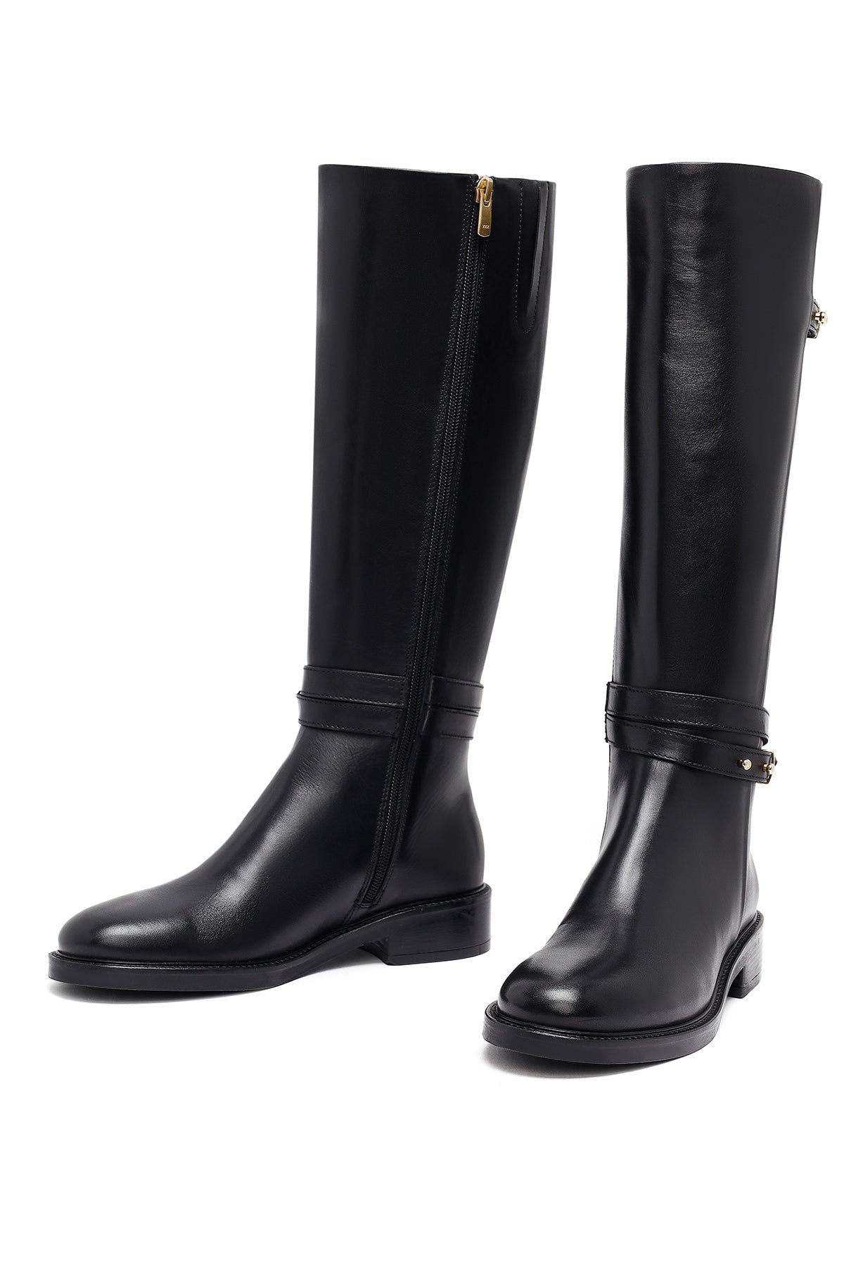 Kadın Siyah Fermuarlı Deri Çizme