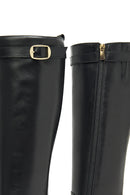 Kadın Siyah Fermuarlı Kalın Topuklu Deri Çizme | Derimod