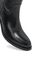 Kadın Siyah Fermuarlı Kalın Topuklu Deri Çizme | Derimod