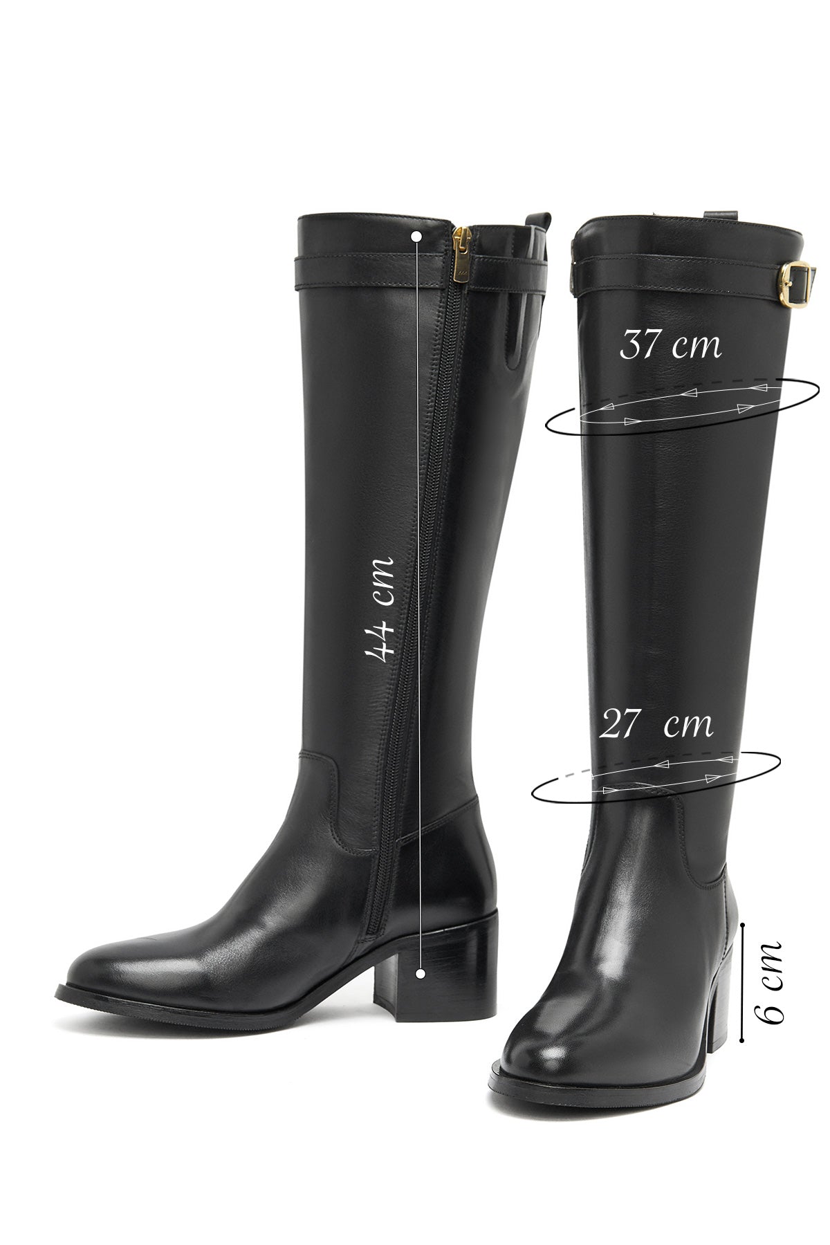 Kadın Siyah Fermuarlı Kalın Topuklu Deri Çizme
