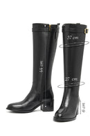 Kadın Siyah Fermuarlı Kalın Topuklu Deri Çizme | Derimod