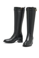 Kadın Siyah Fermuarlı Kalın Topuklu Deri Çizme | Derimod