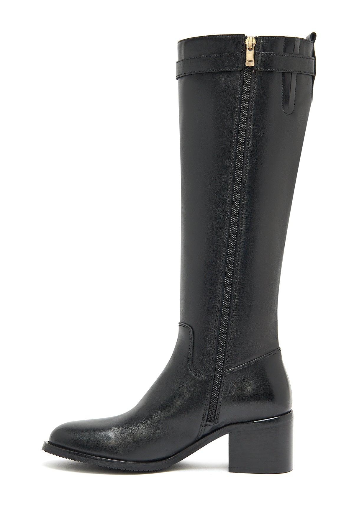 Kadın Siyah Fermuarlı Kalın Topuklu Deri Çizme