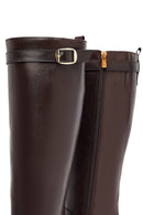 Kadın Kahverengi Fermuarlı Kalın Topuklu Deri Çizme | Derimod