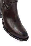 Kadın Kahverengi Fermuarlı Kalın Topuklu Deri Çizme | Derimod