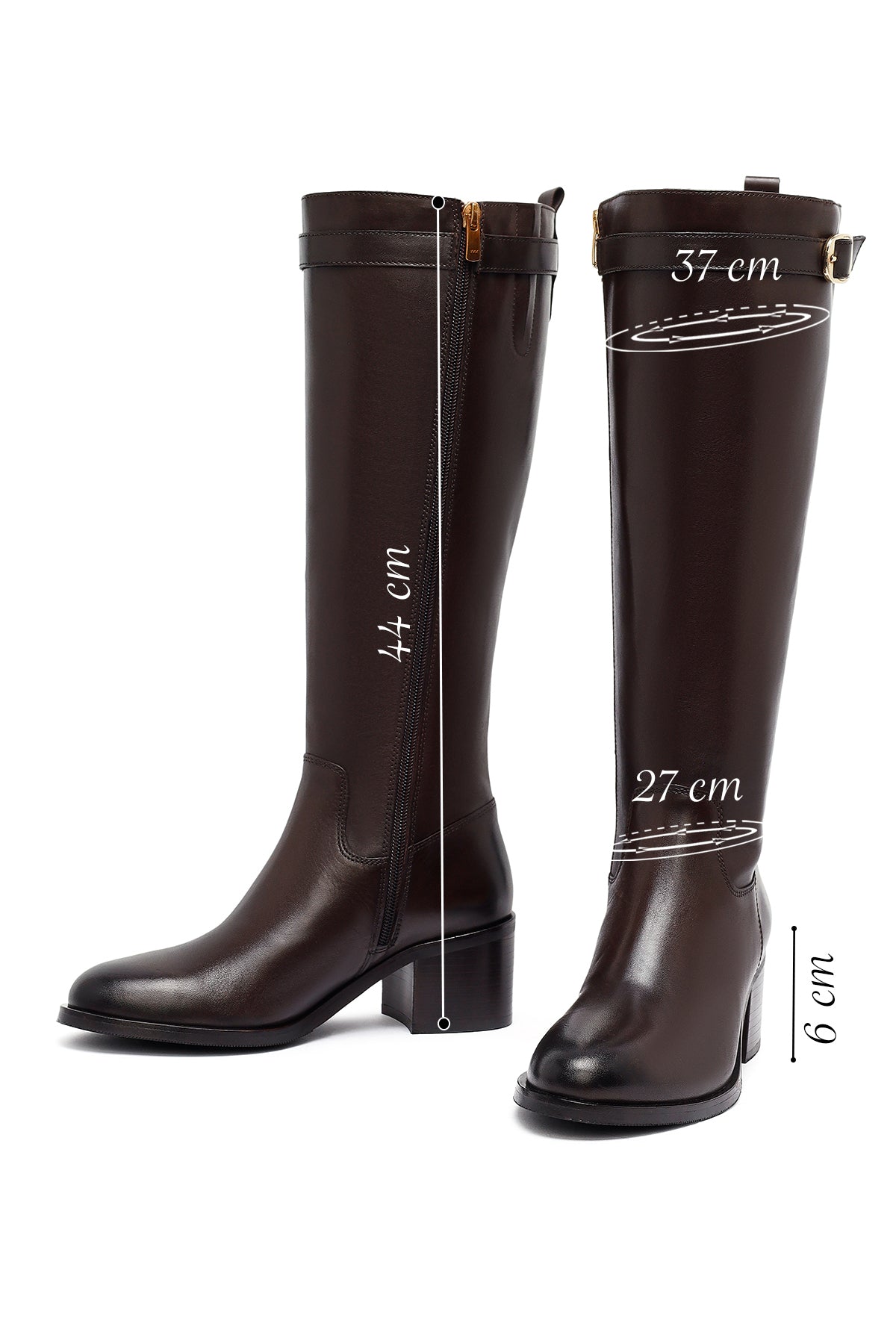 Kadın Kahverengi Fermuarlı Kalın Topuklu Deri Çizme