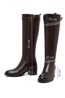 Kadın Kahverengi Fermuarlı Kalın Topuklu Deri Çizme | Derimod