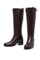 Kadın Kahverengi Fermuarlı Kalın Topuklu Deri Çizme | Derimod