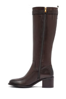 Kadın Kahverengi Fermuarlı Kalın Topuklu Deri Çizme | Derimod