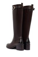 Kadın Kahverengi Fermuarlı Kalın Topuklu Deri Çizme | Derimod