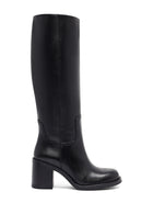Kadın Siyah Fermuarlı Kalın Topuklu Deri Çizme | Derimod