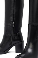 Kadın Siyah Fermuarlı Kalın Topuklu Deri Çizme | Derimod