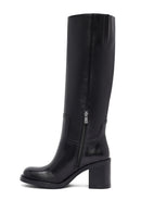 Kadın Siyah Fermuarlı Kalın Topuklu Deri Çizme | Derimod