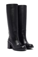 Kadın Siyah Fermuarlı Kalın Topuklu Deri Çizme | Derimod