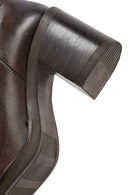 Woman Brown Zippered Chunky Heels Leather Boot | Derimod