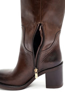 Woman Brown Zippered Chunky Heels Leather Boot | Derimod