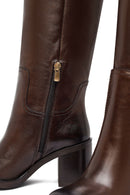 Woman Brown Zippered Chunky Heels Leather Boot | Derimod