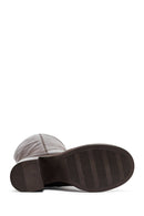 Woman Brown Zippered Chunky Heels Leather Boot | Derimod