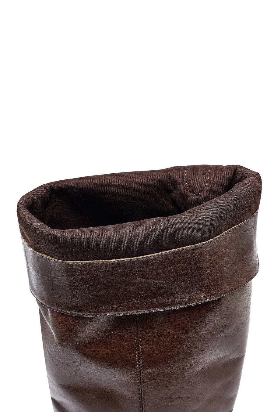 Woman Brown Zippered Chunky Heels Leather Boot