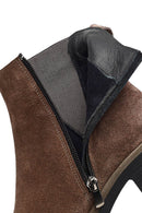 Women's Taupe Zippered Thick Heeled Suede Leather Boot | Derimod