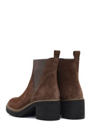 Women's Taupe Zippered Thick Heeled Suede Leather Boot | Derimod