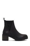 Women's Black Zippered Thick Heeled Leather Boot | Derimod