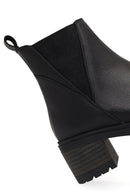 Women's Black Zippered Thick Heeled Leather Boot | Derimod
