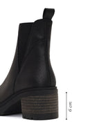 Women's Black Zippered Thick Heeled Leather Boot | Derimod