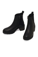 Women's Black Zippered Thick Heeled Leather Boot | Derimod