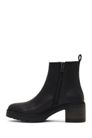 Women's Black Zippered Thick Heeled Leather Boot | Derimod