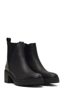 Women's Black Zippered Thick Heeled Leather Boot | Derimod