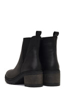 Women's Black Zippered Thick Heeled Leather Boot | Derimod