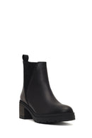 Women's Black Zippered Thick Heeled Leather Boot | Derimod