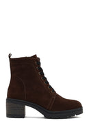 Kadın Kahverengi Fermuarlı Kalın Topuklu Süet Deri Bot | Derimod