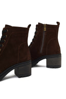 Kadın Kahverengi Fermuarlı Kalın Topuklu Süet Deri Bot | Derimod