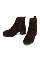 Kadın Kahverengi Fermuarlı Kalın Topuklu Süet Deri Bot | Derimod