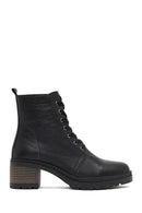 Women's Black Zippered Thick Heeled Leather Combat Boots | Derimod