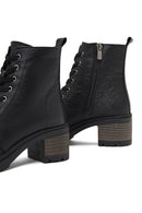 Women's Black Zippered Thick Heeled Leather Combat Boots | Derimod
