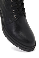 Women's Black Zippered Thick Heeled Leather Combat Boots | Derimod