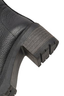 Women's Black Zippered Thick Heeled Leather Combat Boots | Derimod