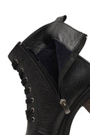 Women's Black Zippered Thick Heeled Leather Combat Boots | Derimod