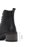 Women's Black Zippered Thick Heeled Leather Combat Boots | Derimod