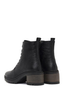 Women's Black Zippered Thick Heeled Leather Combat Boots | Derimod