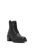Women's Black Zippered Thick Heeled Leather Combat Boots | Derimod