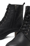 Women's Black Zippered Thick Heeled Leather Combat Boots | Derimod