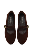 Kadın Kahverengi Tokalı Süet Deri Babet | Derimod