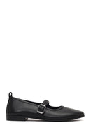 Women's Black Buckled Leather Ballet Flat | Derimod