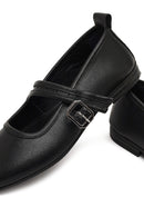 Women's Black Buckled Leather Ballet Flat | Derimod