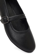 Women's Black Buckled Leather Ballet Flat | Derimod